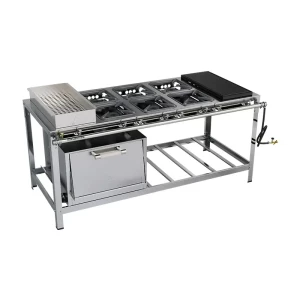 FOGÃO 6 BOCAS SÉRIE LUXO COM FORNO E CHAPA E BANHO MARIA 3QS/3QD BAIXA PRESSÃO - METALMAQ
